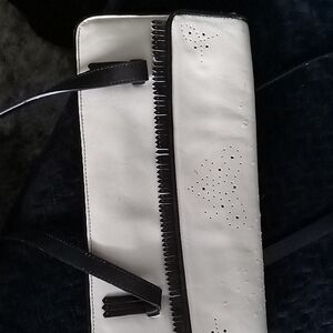 Cole Haan Black and White Cut-Out Handbag Some Bubble On The Leather..